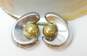 Taxco Mexico 925 & Brass Modernist Dome & Ridged Crescent Chunky Clip On Earrings 16g image number 1