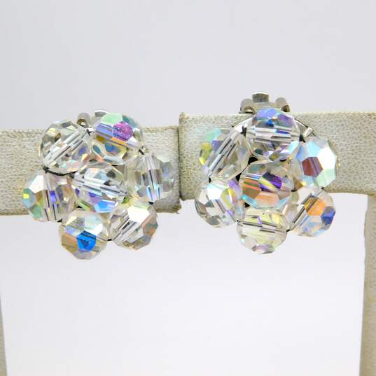 Vintage Icy Aurora Borealis Beaded Clip-On Earrings & 800 Silver Clasped Necklace 62.3g image number 2