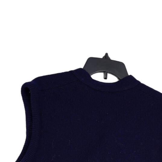 Mens Blue Wool V-Neck Sleeveless Font Button Sweater Vest Size XL image number 4