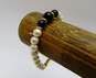 Vintage Napier Goldtone Faux Pearl & Onyx Ball Beaded Necklace Matching Bracelet & Black Enamel Rope Circle Clip & Teardrop Post Earrings 62.5g image number 4