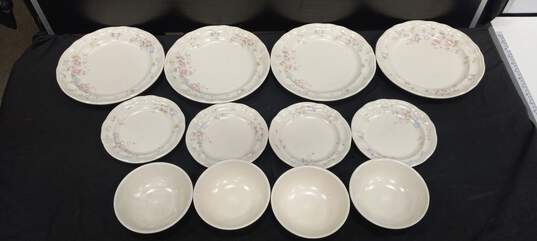 12PC Pfaltzgraff Floral Pattern Beige Dinner & Lunch Plates w/ Bowls Bundle image number 1