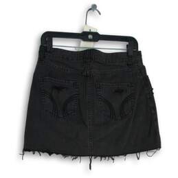 Womens Black Dark Wash Distressed Raw Hem Short Denim A-Line Skirt Size W27 alternative image