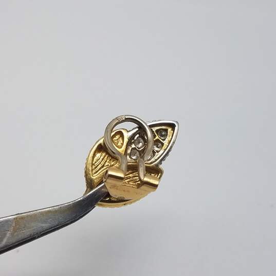 18k Two Tone Gold Diamond Flower Design Omega Back Earrings 7.6g image number 9