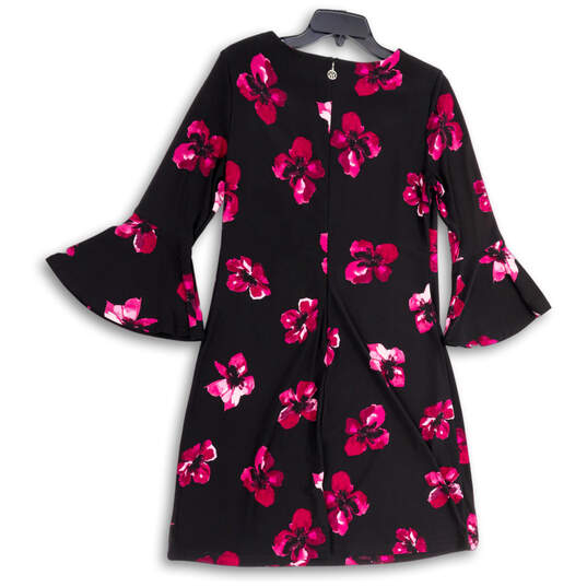 Womens Black Pink Floral Long Bell Sleeve Knee Length Shift Dress Size 9 image number 2