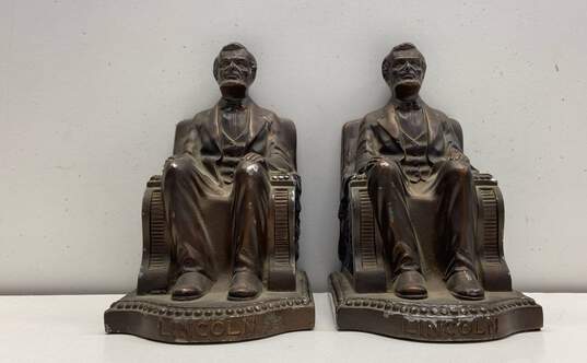 Bronze Abraham Lincoln Metal Book Ends Vintage 1924 Nuat Creations NYC image number 7