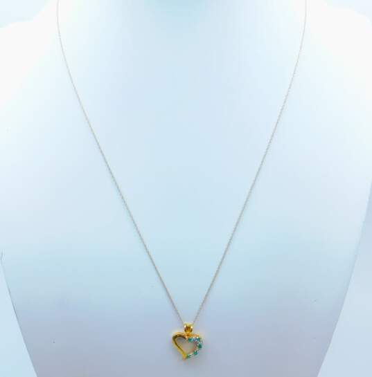 10K Yellow Gold Emerald & Diamond Open Heart Pendant Necklace 1.7g image number 1