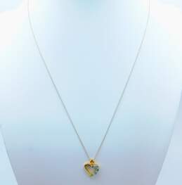 10K Yellow Gold Emerald & Diamond Open Heart Pendant Necklace 1.7g