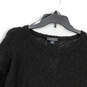 Womens Black Long Sleeve Round Neck Sheer Bottom Pullover Sweater Size M image number 3