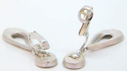 Vintage Crown Trifari Silver Tone Clip-On Drop Earrings 8.8g image number 5