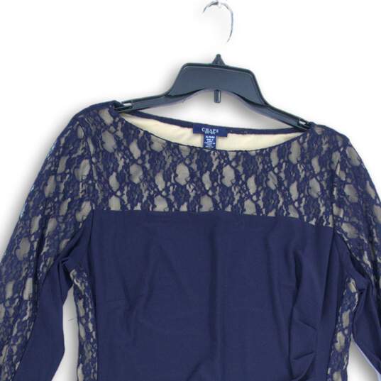 CHAPS Womens Navy Blue Lace Round Neck Long Sleeve Sheath Dress Size XL image number 3