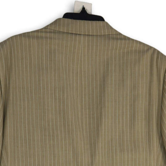 Womens Tan White Striped Notch Lapel Flap Pocket Two Button Blazer Size 54 image number 4