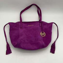 Womens Purple Suede Inner Pockets Double Handle Magnetic Shoulder Bag