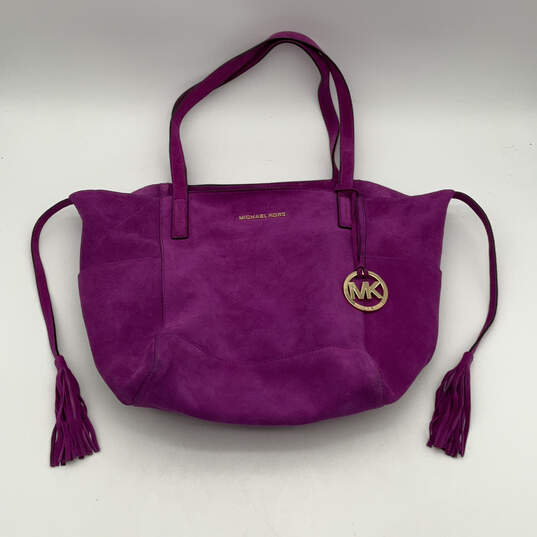 Womens Purple Suede Inner Pockets Double Handle Magnetic Shoulder Bag image number 1