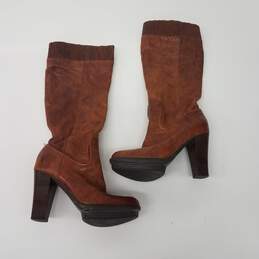 Frye Women Boots Size 9.5 Mimi Scrunch Cognac Leather Knee-High Pull Up Heel 5.5