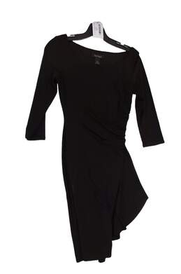 Womens Black 3/4 Sleeve Round Neck Asymmetrical Hem Shift Dress Size 0