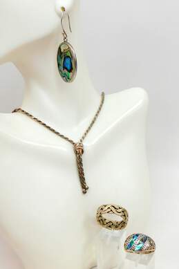 925 Rope Chain Necklace Abalone Drop Earrings & Rings 27.5g
