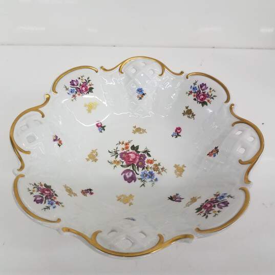 Reichenbach Pierced Lattice Porcelain Footed Serving Centerpiece Bowl image number 3