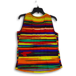 Womens Multicolor Striped Pleated Round Neck Sleeveless Blouse Top Size M alternative image