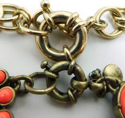 J. Crew Designer Colorful Green & Gold Tone Necklace & Coral Color Bracelet 227.6g alternative image