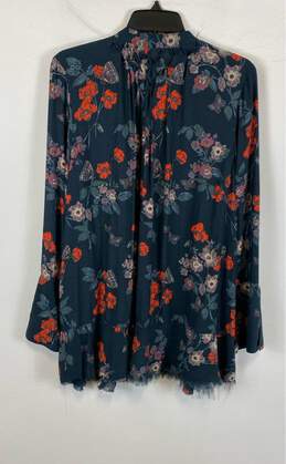 Free People Womens Blue Floral Long Sleeve Tie Neck Tunic Top Size Medium alternative image