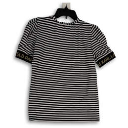Womens Black White Striped Short Sleeve Crew Neck Pullover T-Shirt Size XS alternative image