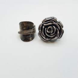 Sterling Silver 3D Rose & Vintage Ring Bundle 2pcs Sz 6 - 7 1/4 22.4g