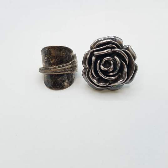 Sterling Silver 3D Rose & Vintage Ring Bundle 2pcs Sz 6 - 7 1/4 22.4g image number 1