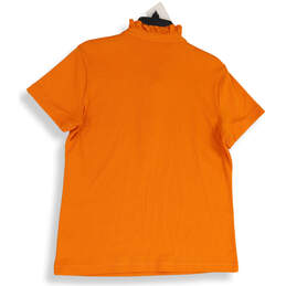 Womens Orange Short Sleeve Ruffle Collared Pullover Blouse Top Size L alternative image
