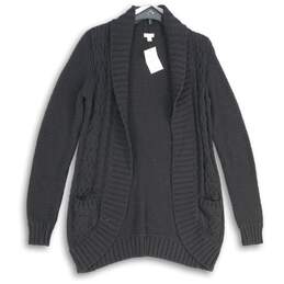 NWT Womens Black Cable Knit Long Sleeve Open Front Cardigan Sweater Size M