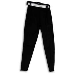 Womens Black Elastic Waist Zipper Pockets Activewear Ankle Pants Size Small