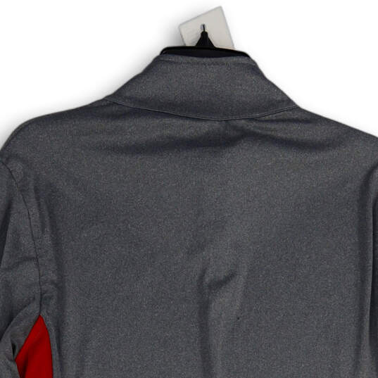 Mens Gray Red Mock Neck 1/4 Zip Long Sleeve Activewear T-Shirt Size M image number 4