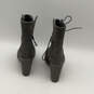 Womens Gray Leather Round Toe Block Heel Lace-Up Ankle Boots Size 9.5 image number 4