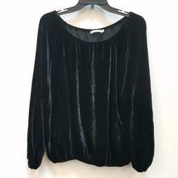 Womens Black Velvet Long Sleeve Elastic Waist Pull-On Pajama Top Size 40