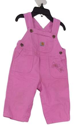 Carhartt Baby Girls Pink Wide Strap Front Pockets One Piece Overall Size 12 M