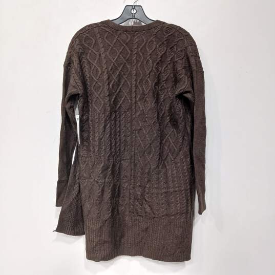 Chico's Women's Brown Cable Knit Open Front Cardigan Sweater Size 1 NWT image number 2