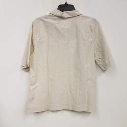 NWT Unisex Adult Beige Cotton Striped Short Sleeve Collared Polo Shirt Sz S alternative image