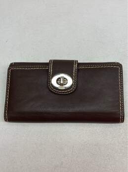 Coach Genuine Brown Leather Turn Lock Classic Design Wallet