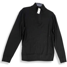 NWT Mens Black Merino Wool Long Sleeve 1/4 Zip Pullover Sweater Size M
