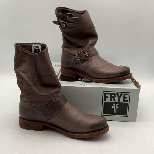 Frye Womens Veronica Short Gray Leather Round Toe Mid Calf Biker Boots Size 7.5 image number 1