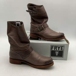 Frye Womens Veronica Short Gray Leather Round Toe Mid Calf Biker Boots Size 7.5