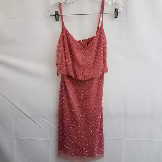 Adrianna Papell Beaded Pink Mini Blouson Dress Size 0 image number 1