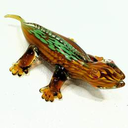 Glass Art Lizard Gecko Figure Amber Murano