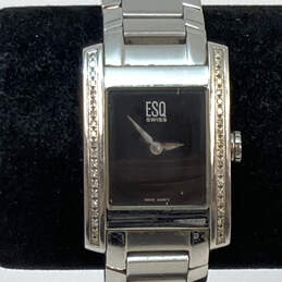Designer ESQ Swiss Silver-Tone Black Dial Stainless Steel Analog Wristwatch