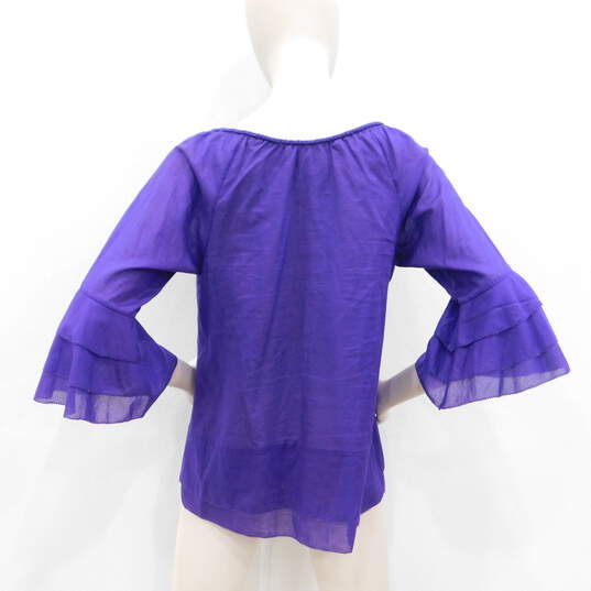 Diane Von Furstenberg Purple Cotton Sheer Blouse image number 3