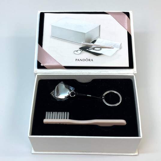 IOB Designer Pandora Sterling Silver Heart Key Chain & Cleaning Brush With Box image number 1
