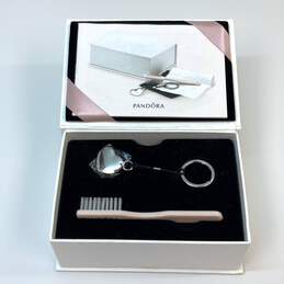 IOB Designer Pandora Sterling Silver Heart Key Chain & Cleaning Brush With Box