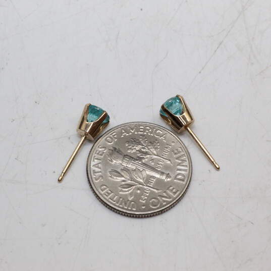 14K Yellow Gold Blue Glass Earrings - 0.9g image number 3