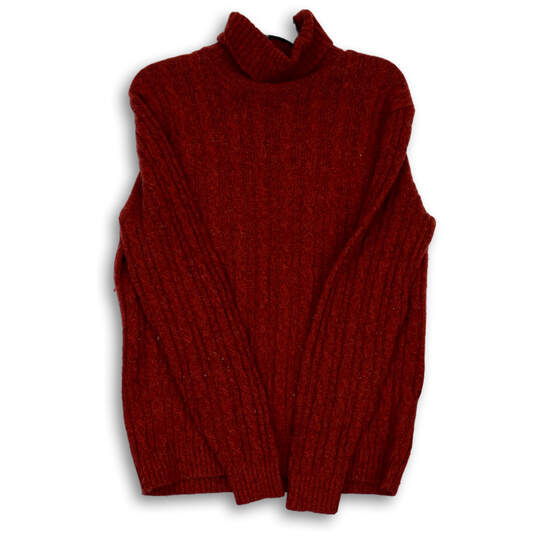 Men's Rust Cable-Knit Turtleneck Neck Long Sleeve Pullover Sweater Size M image number 1
