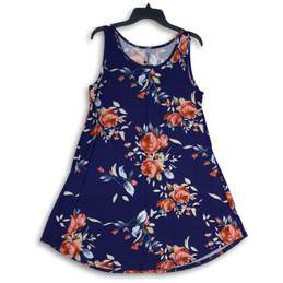 NWT Molerani Womens Blue Floral Round Neck Sleeveless Pullover Blouse Top Size L