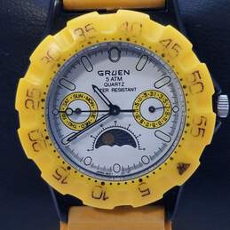 Gruen 34mm 5ATM WR Moon Phase Yellow band Lady's Sport Quartz Watch